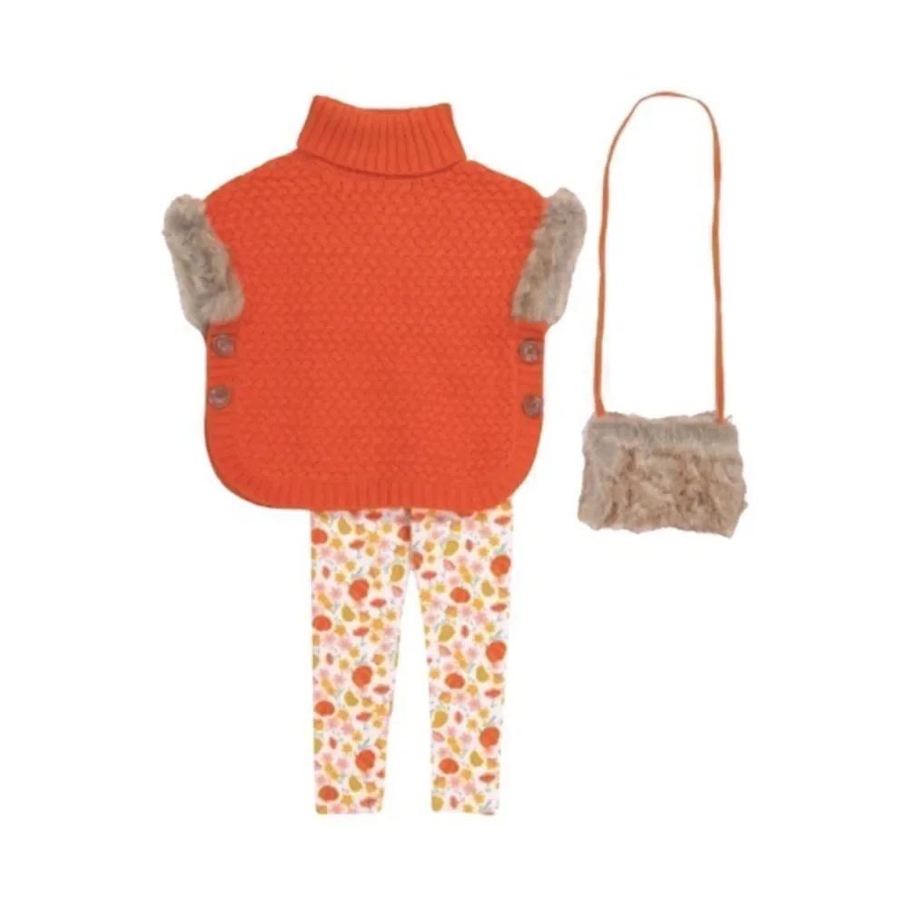 Girls 2 Piece Harvest Knit Poncho & Leggings Set With Purse Size Small (5/6) NWT